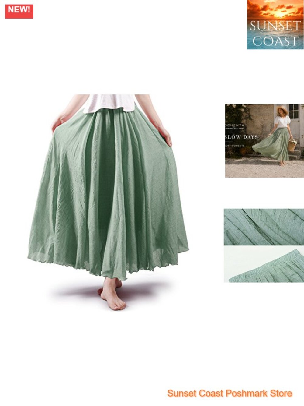 Boho Flowy Cotton Maxi Skirt A-Line Elastic Waist Lightweight Breathable Summer